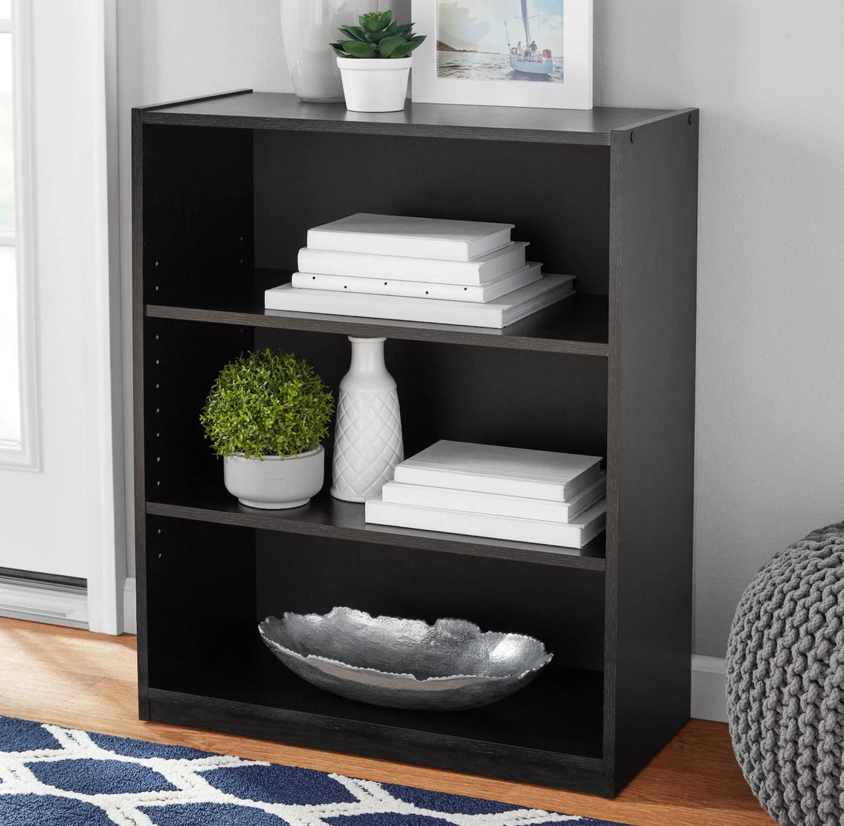 White 3-Shelf Bookcase with Adjustable Shelves C582
