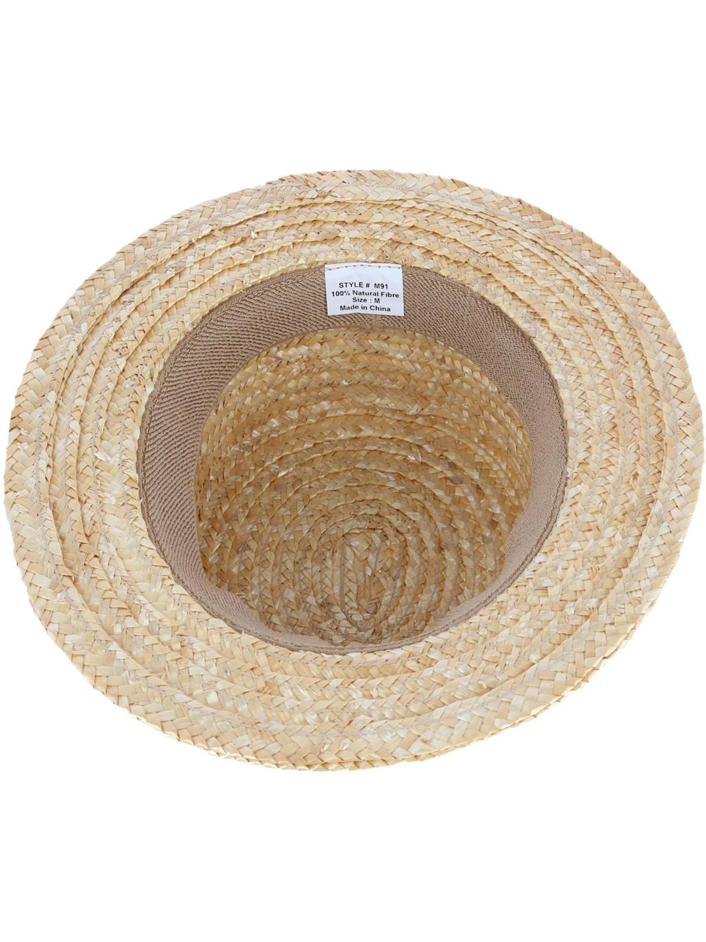 Straw Boater Hat with Navy Band and Elastic Sweatband A8111