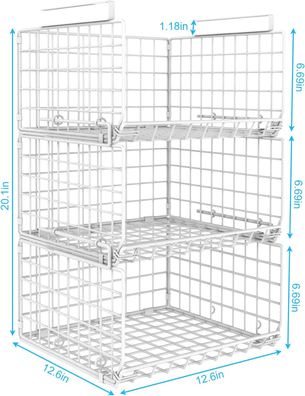 3-Tier Under Closet Shelf Basket Hanging Clothes Storage Organizer Metal Wire Rack with 2 hooks G140099