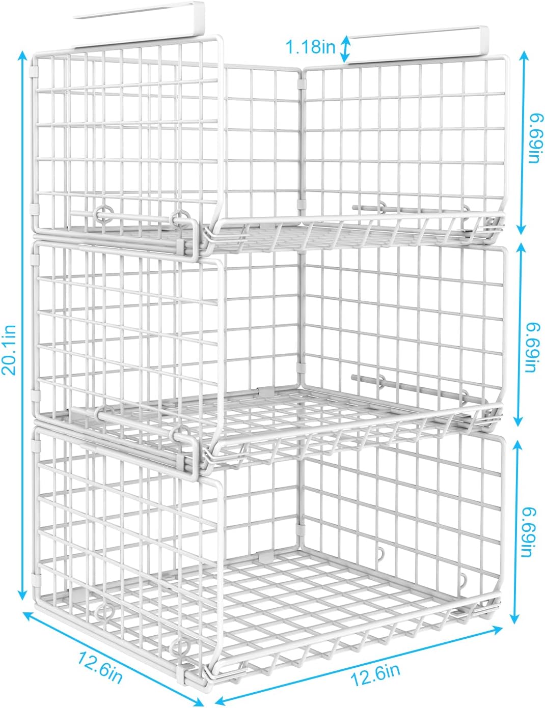 3-Tier Under Closet Shelf Basket Hanging Clothes Storage Organizer Metal Wire Rack with 2 hooks G140099