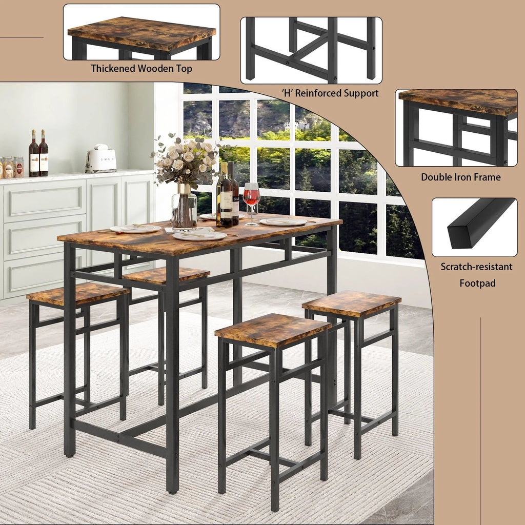 5-Piece Counter Height Pub Dining Set with Foot Support H773245