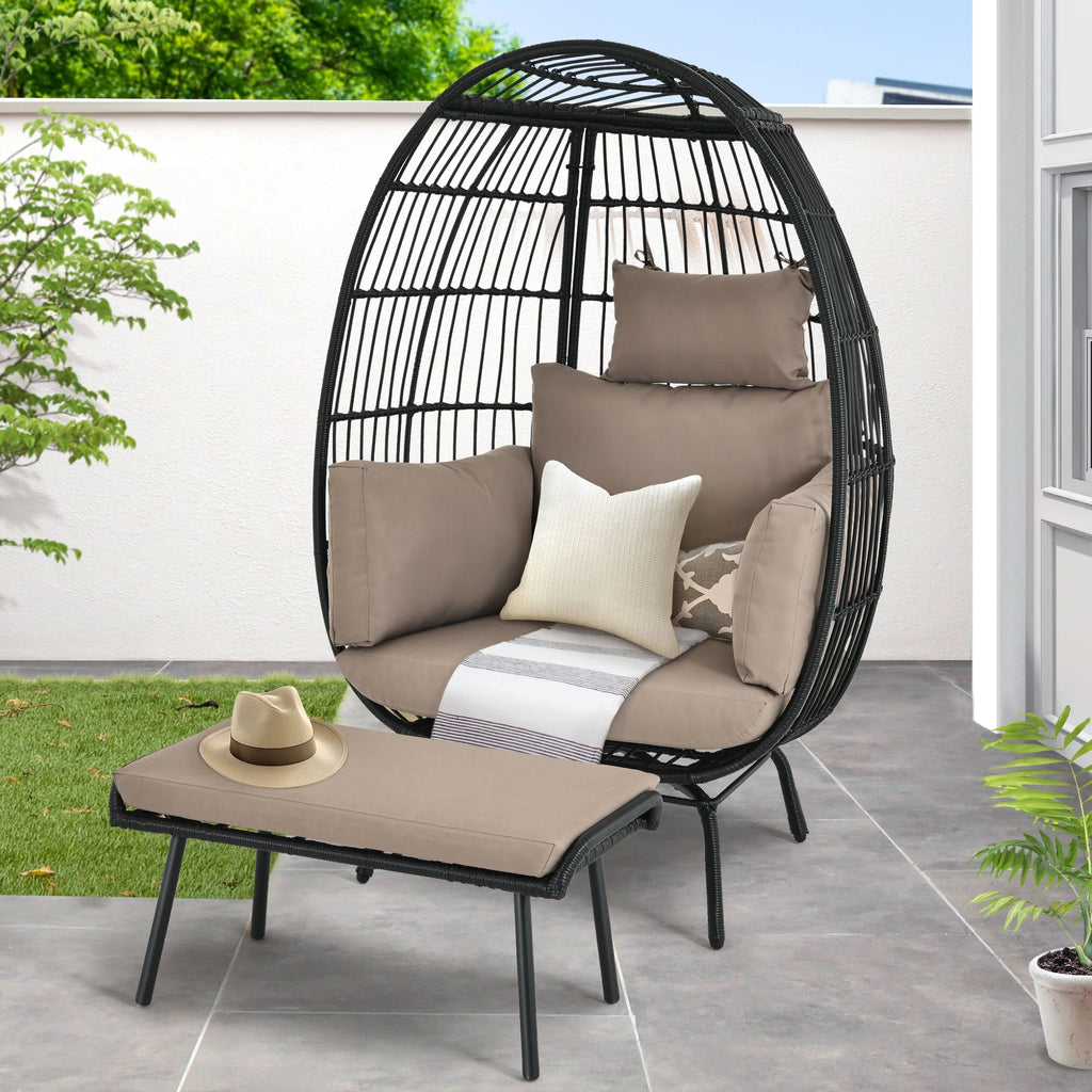Wicker Egg Chair with Ottoman, Stand, Cushions L5647