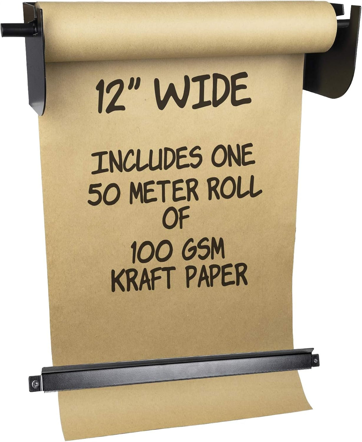 Wall Mounted Kraft Paper Dispenser & Cutter with 50 Meter Kraft Paper Roll, 12 Inches Wide, Pack of 2 U34869