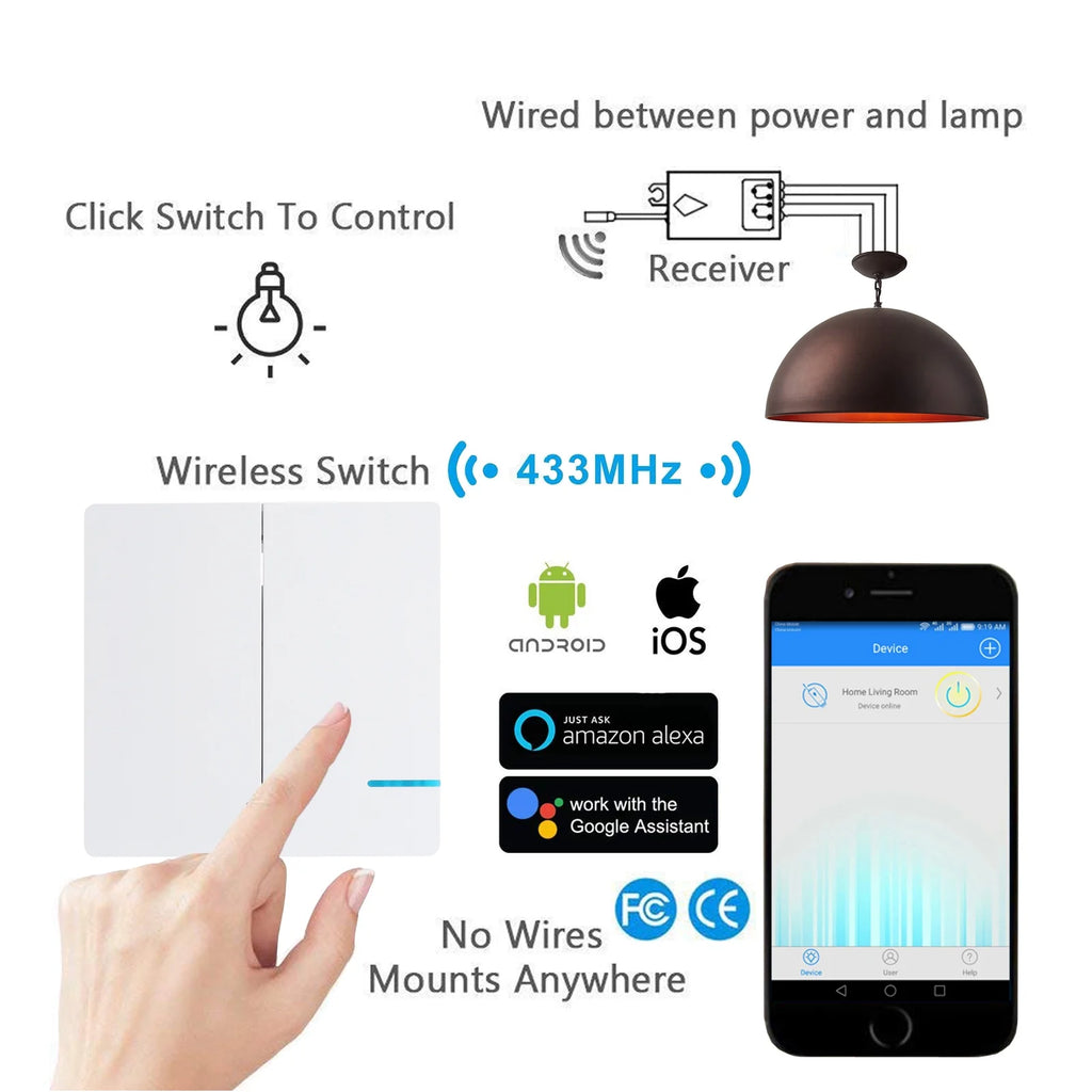 2-gang Smart Light Switch with WiFi Receiver W350918