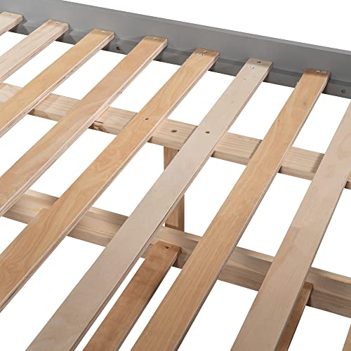 Twin Over Full Solid Wood Bunk Bed with Slide and Stairs E9877