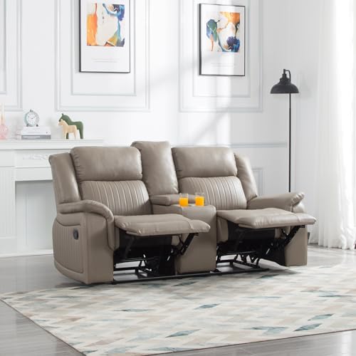Double Recliner Sofa with Pillow Top Armrest and Storage C60175