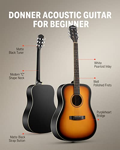 Black Full Size Acoustic Guitar Dreadnought Bundle Set with Gig Bag, Strap, Tuner, Pickguard L7519