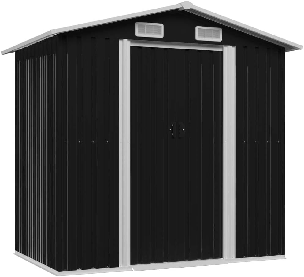 Anthracite Garden Storage Shed with Double Sliding Doors 101.2 x 80.7 x 70.1inch C997686