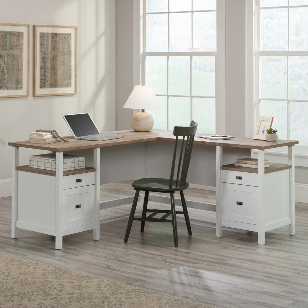 L-Shaped White Engineered Wood Desk X1455