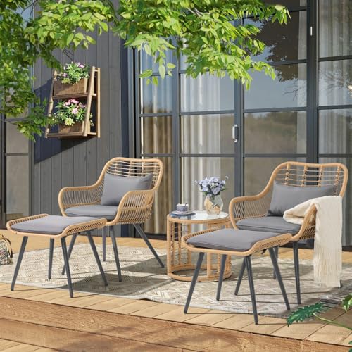 3 Piece Wicker Patio Bistro Set with Glass Top Table K53996