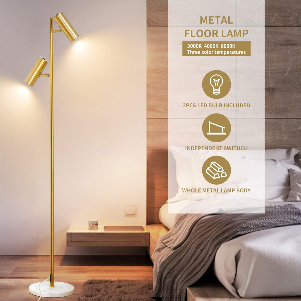 Double Head Floor Lamp with Foot Switch, Brass/Gold Finish F688