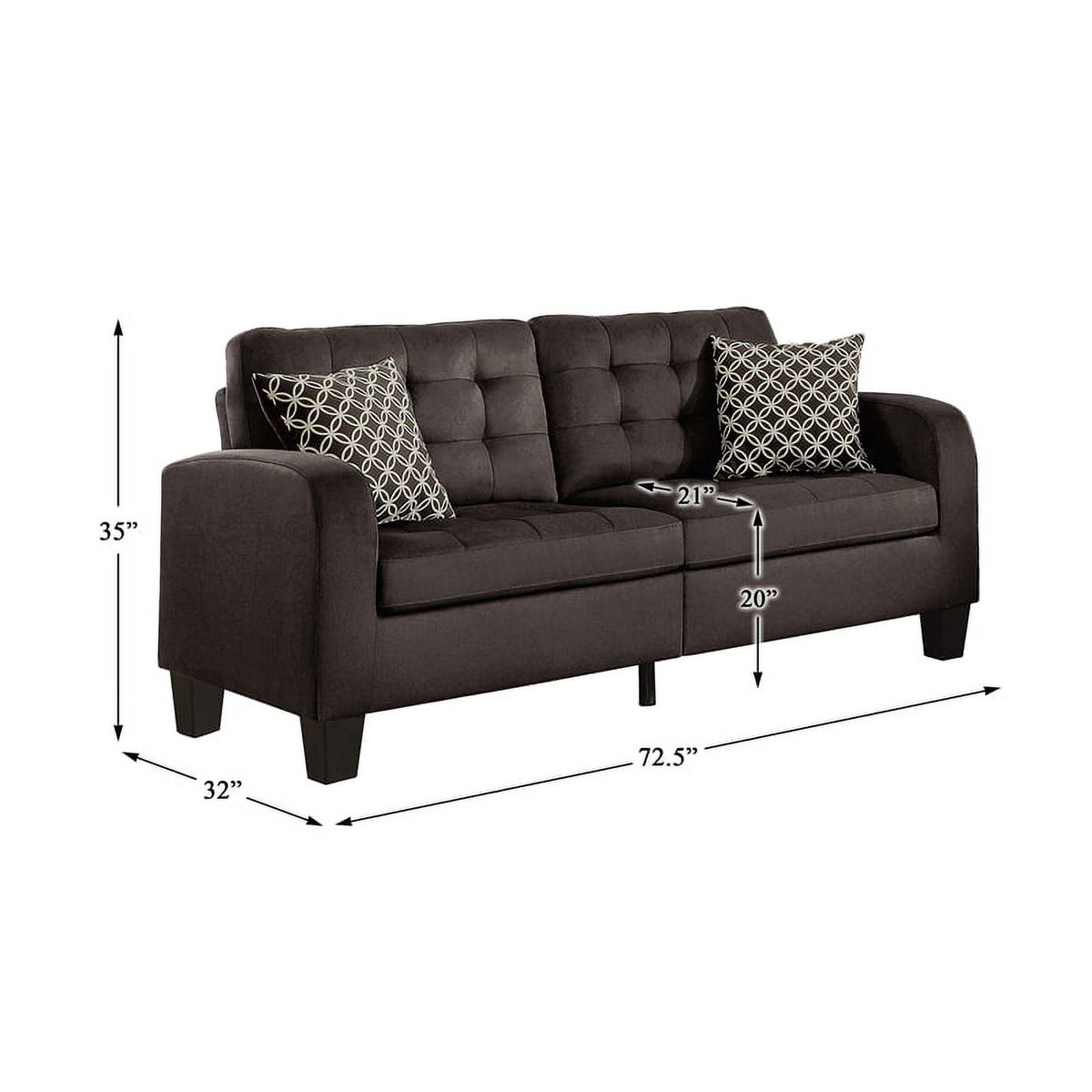 Chocolate Fabric Sofa with 2 Pillows H8832