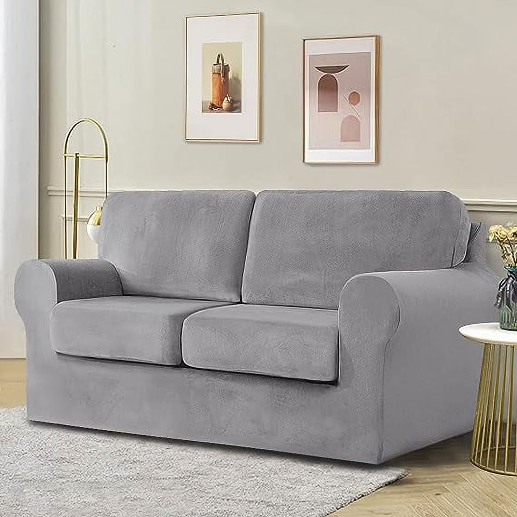 5 Pieces Stretch Sofa Slipcover with Individual Backrest and Cushion Covers (Light Grey, 2 Seat) E194488