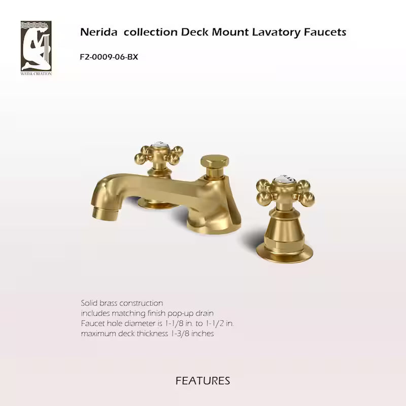 Widespread Deck Mount Lavatory Faucet with Pop-Up Drain in Satin Gold M7963