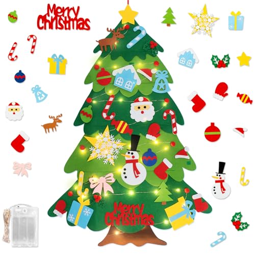 3.3FT Felt Christmas Tree with 32 Ornaments and String Lights X20387