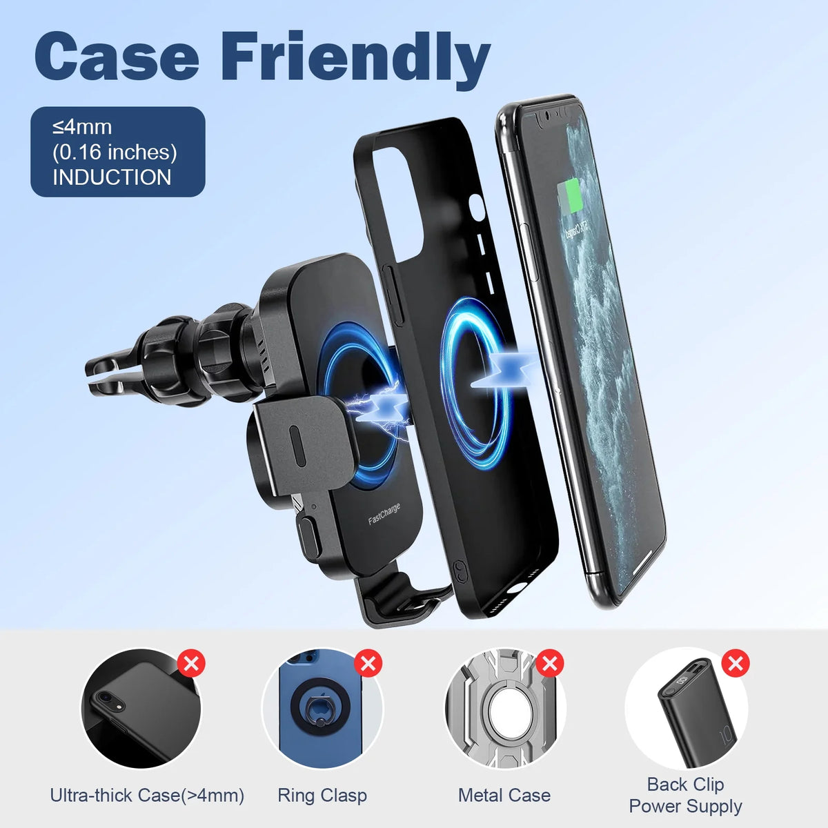 Black 3-in-1 Car Phone Holder Wireless Charger P5128