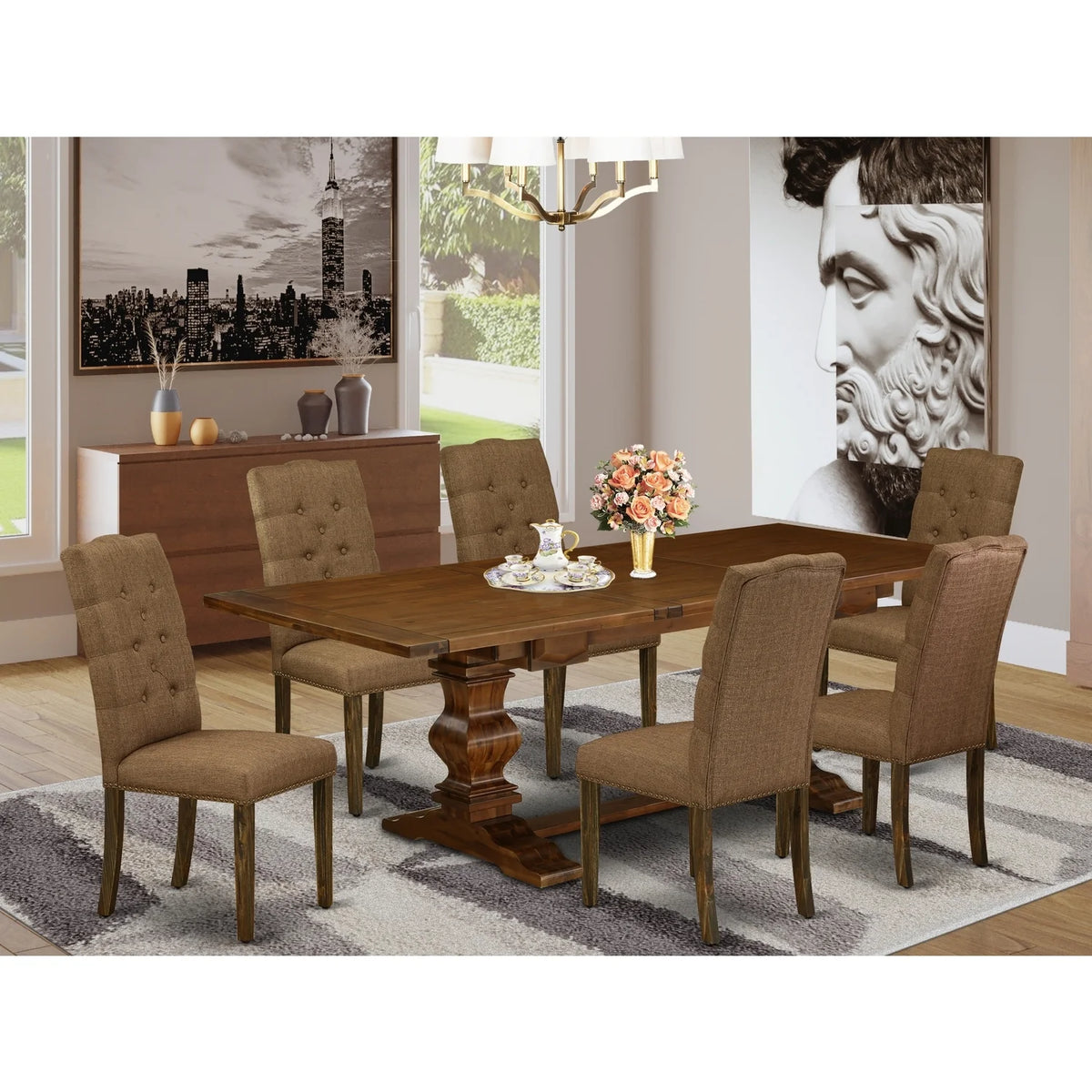 7 Piece Dining Table Set with 6 Chairs A879