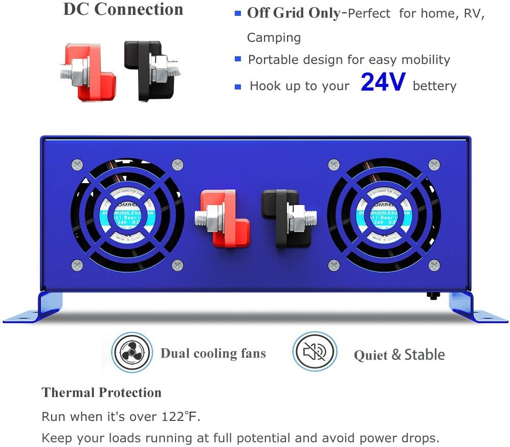 2000W Pure Sine Wave Power Inverter 24V DC to AC 120V with Remote Switch Q7814