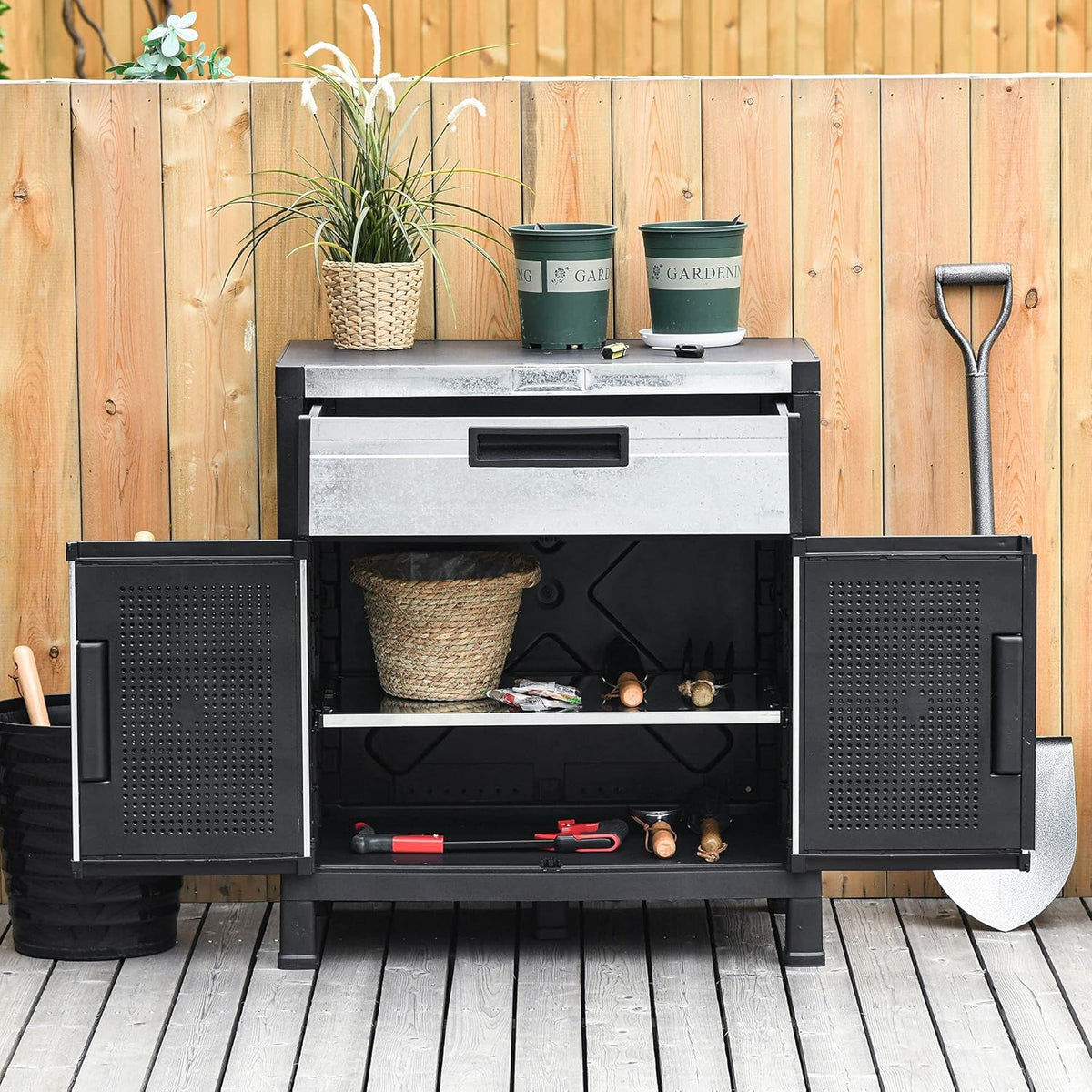 Outdoor Storage Sheds Cabinet with Adjustable Shelves, Waterproof PP & Galvanized Steel U852