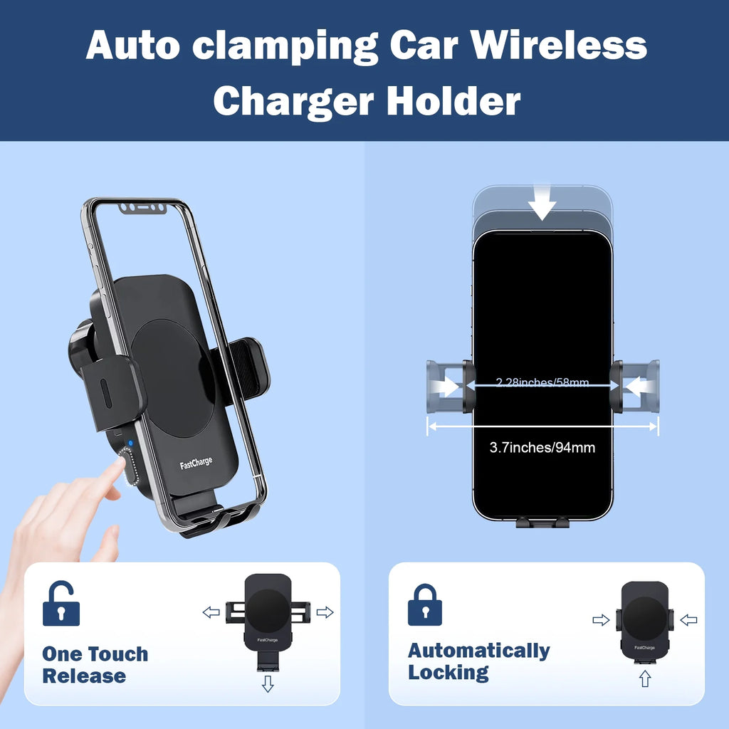 Black 3-in-1 Car Phone Holder Wireless Charger P5128