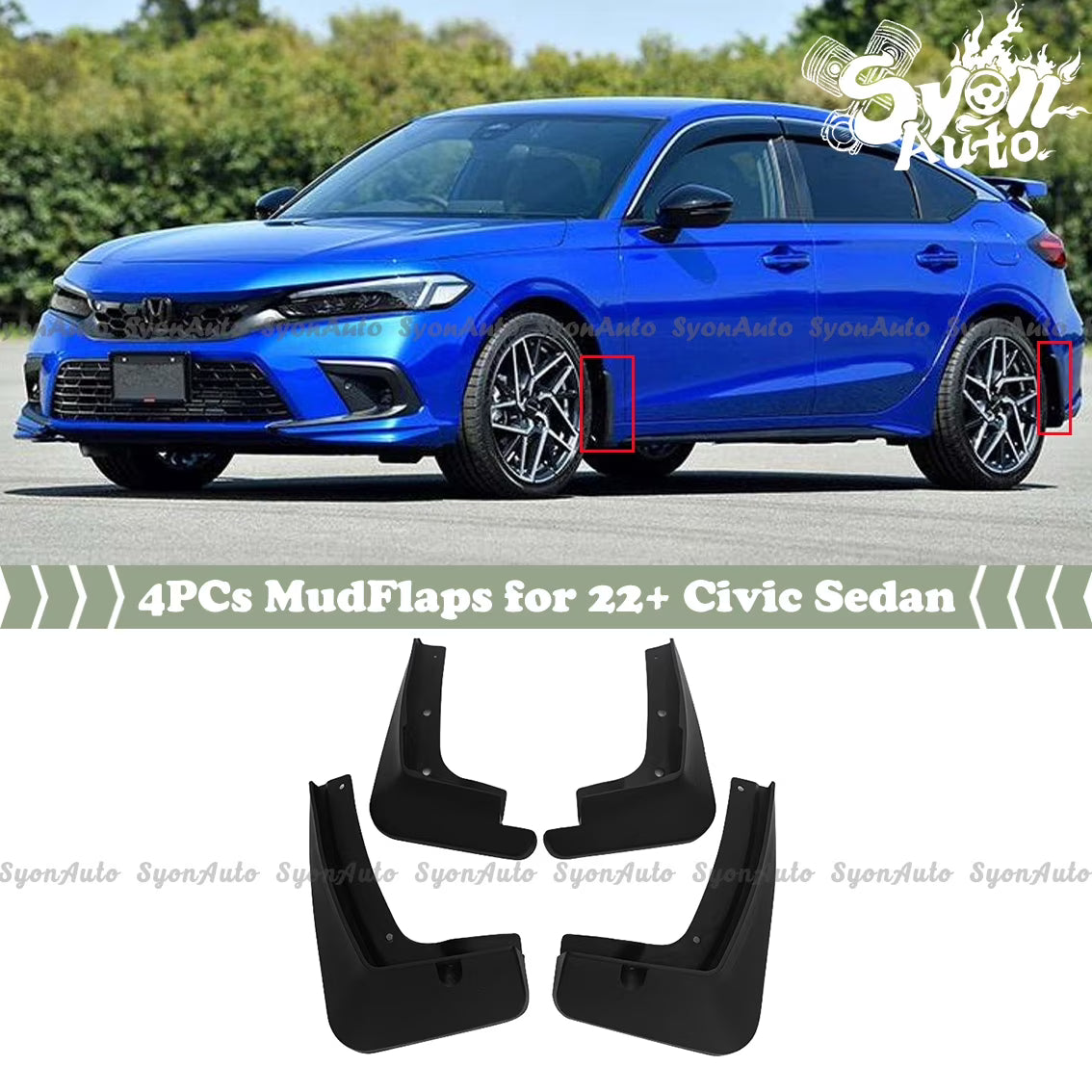 Black 4Pcs Mud Flap Splash Guard Set I407820