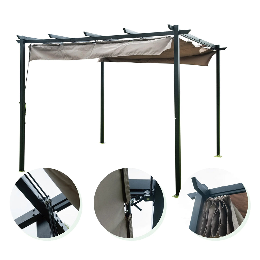 9 x 9 Ft Outdoor Steel Pergola Gazebo with Sun Shades Canopy I76558