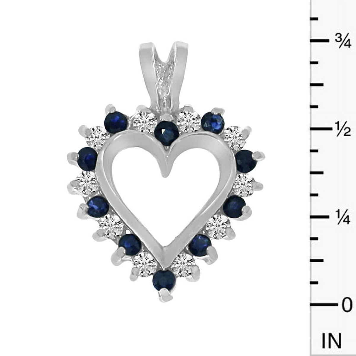 14k White Gold Sapphire and Diamond Heart Shaped Pendant with 18" Chain C6674