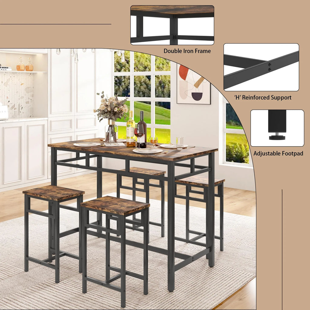 5-Piece Counter Height Pub Dining Set with Foot Support H773245