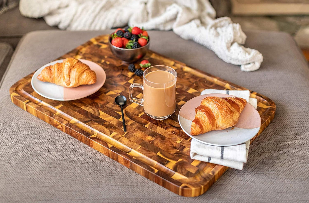 Acacia End Grain Cutting Board with Juice Groove, 24" x 16" x 1" R734