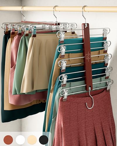 European Beechwood 5 Tier Skirt Hangers with Clips U971