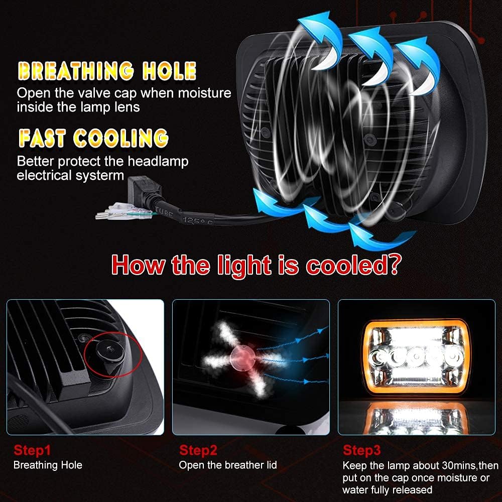 5x7 LED Headlight 2PCS 7x6 inch Halo Sealed Beam H6054 Replacement Hi/Lo Beam DRL Pack of 2 Y130