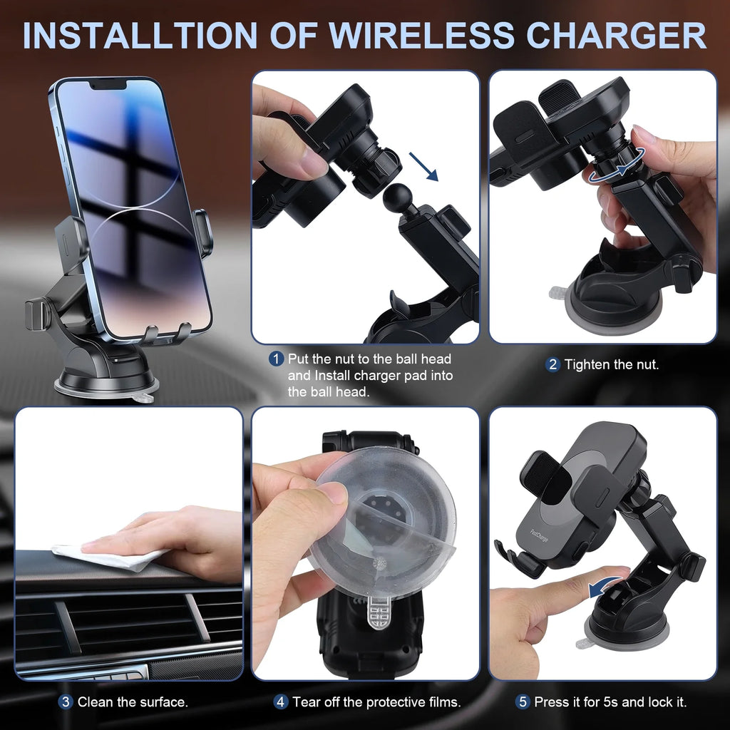 Black 3-in-1 Car Phone Holder Wireless Charger P5128