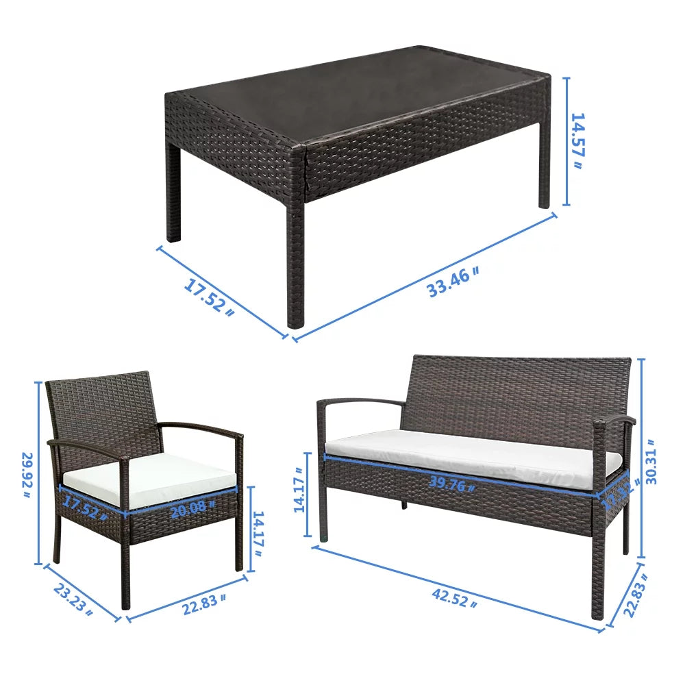 4-Piece PE Wicker Patio Conversation Set with Cushions A990