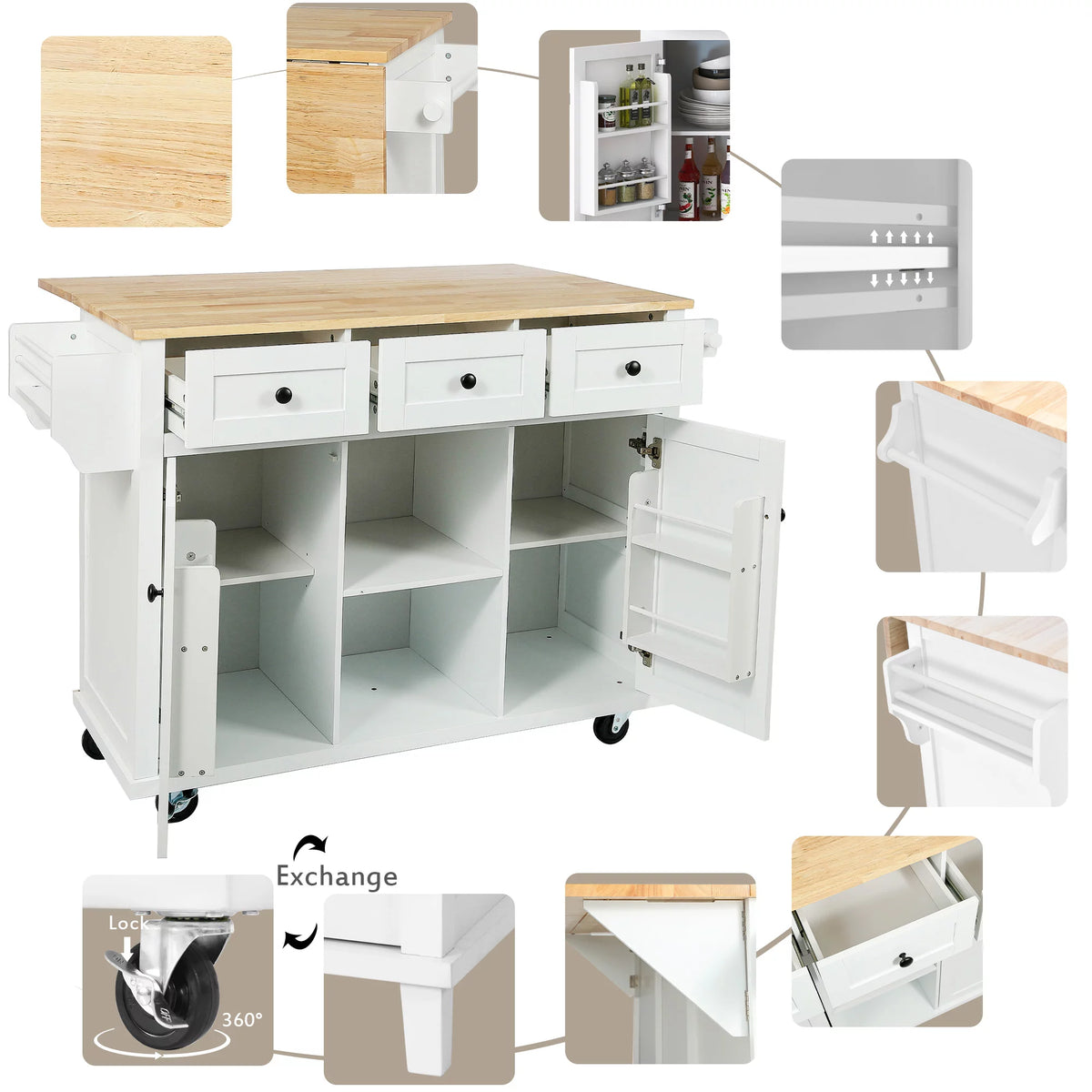 White Kitchen Island with Storage P3349