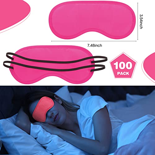 100 Pieces Pink Silk Sleep Eye Mask with Adjustable Elastic Strap J56457