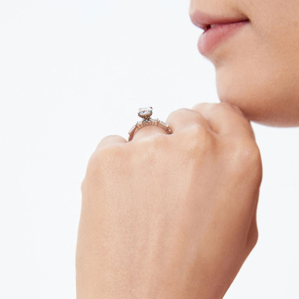 Sterling Silver Solitaire Engagement Ring 1 Carat Round Cubic Zirconia Rhodium Plated Size 9 A657