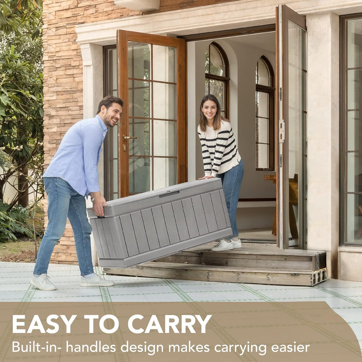 85 Gallon Lockable Resin Outdoor Storage Box Grey M581