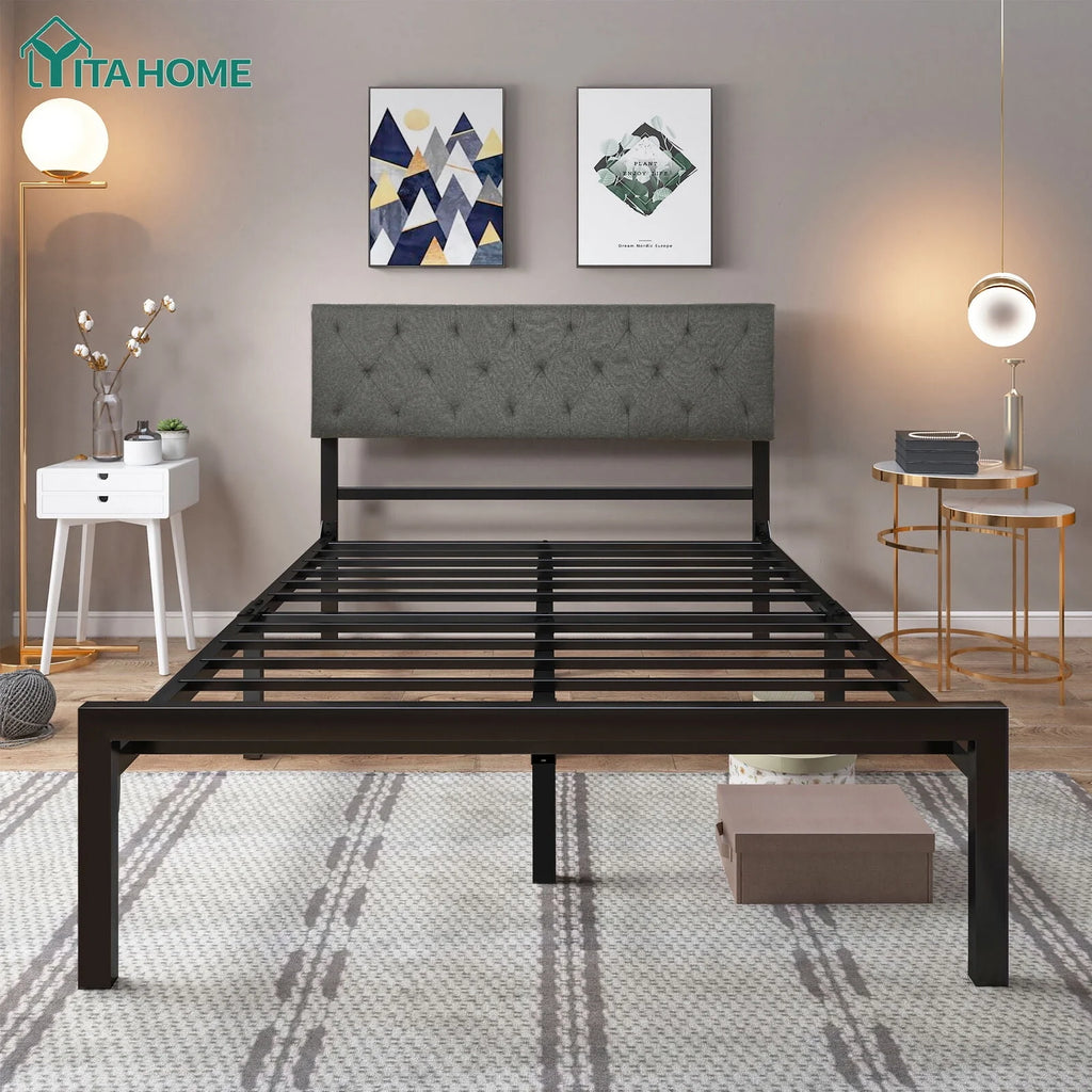 Upholstered Platform Bed Frame with Adjustable Headboard Queen D9932