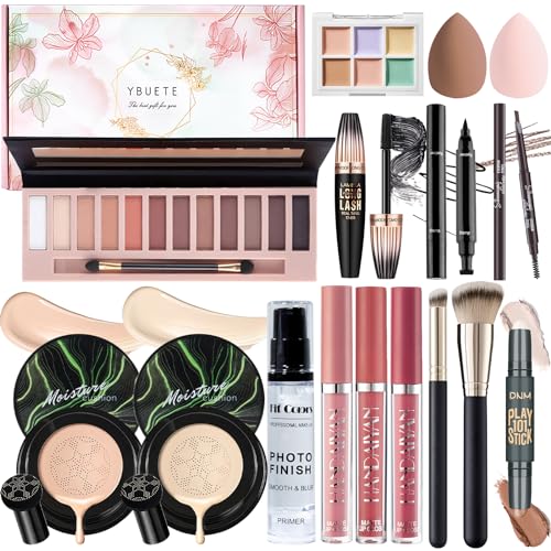 Makeup Kit with CC Cream Foundation Eyeshadow Primer Concealer Lip Gloss Eyeliner Pencil Mascara Makeup Brush & Sponges G280