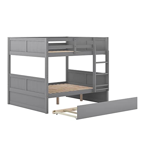 Twin Over Full Solid Wood Bunk Bed with Slide and Stairs E9877