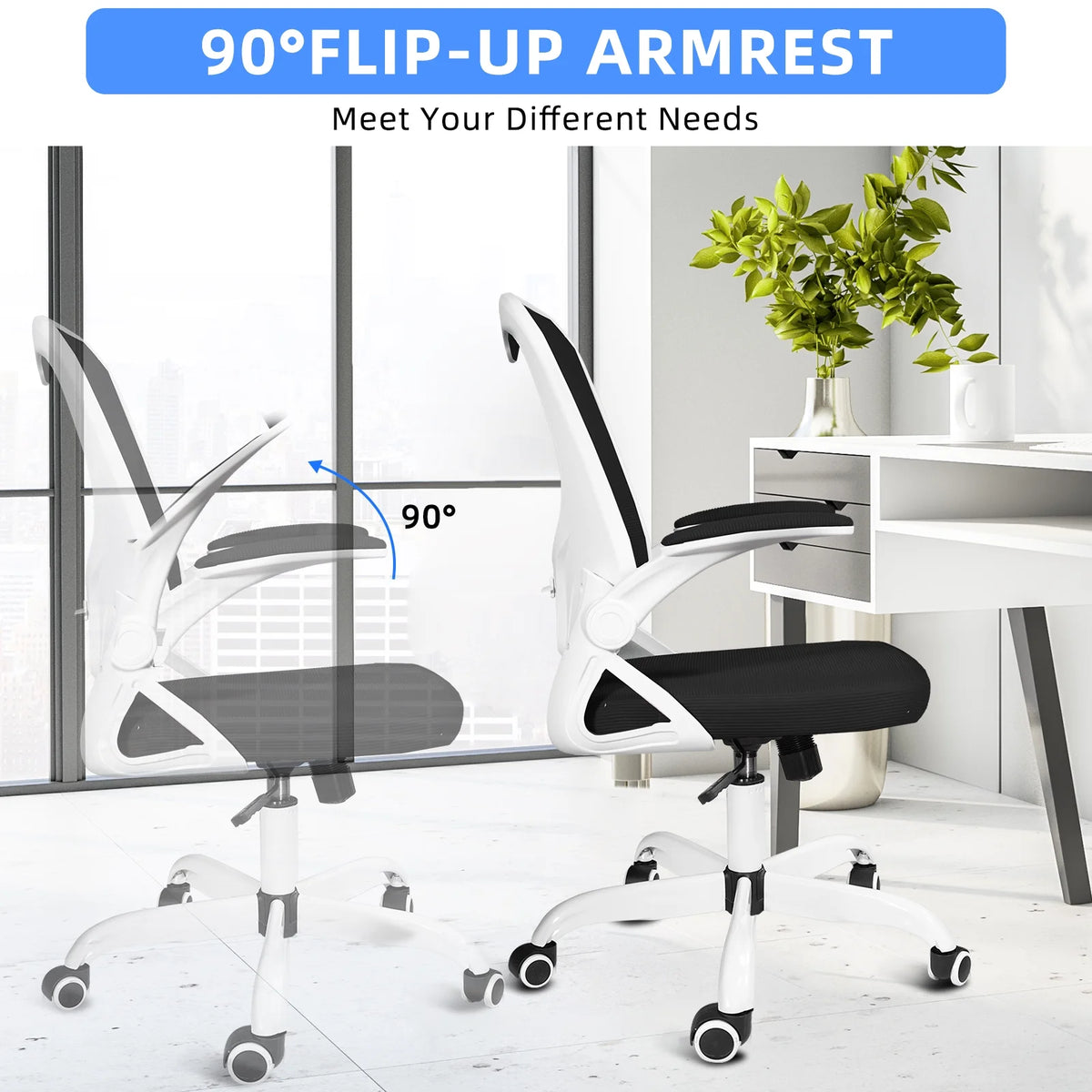 White Mesh Desk Chair with Flip-up Armrests S25442