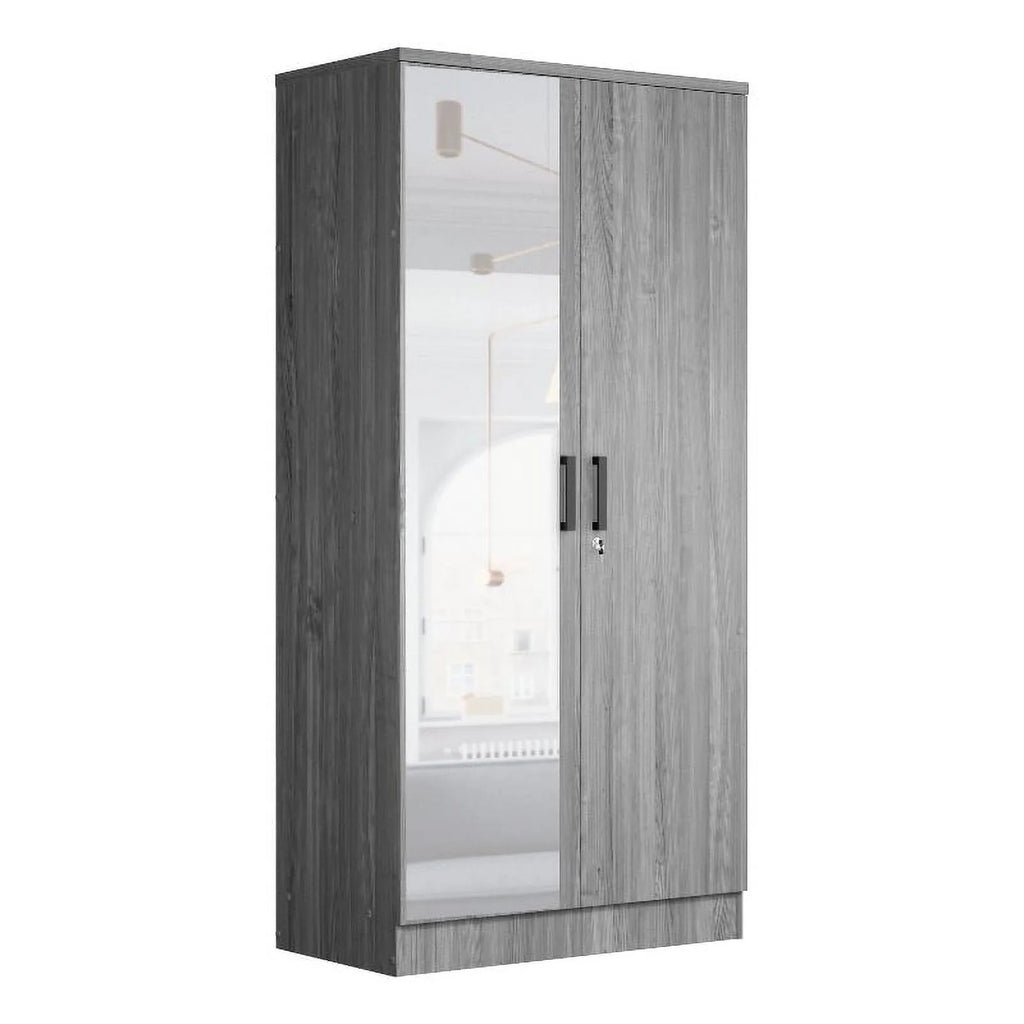 Gray Two Door Armoire Wardrobe with Mirror B9863