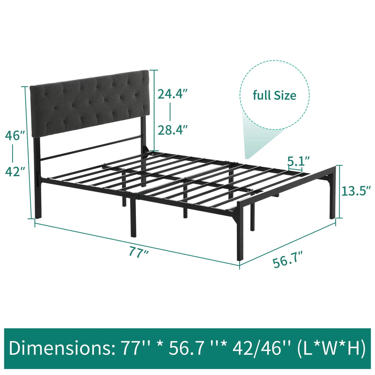 Upholstered Platform Bed Frame with Adjustable Headboard Queen D9932