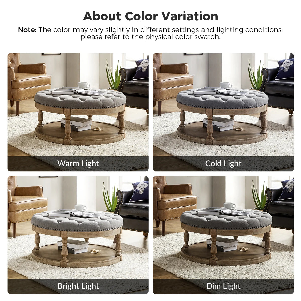 Grey Tufted Round Storage Ottoman S9384