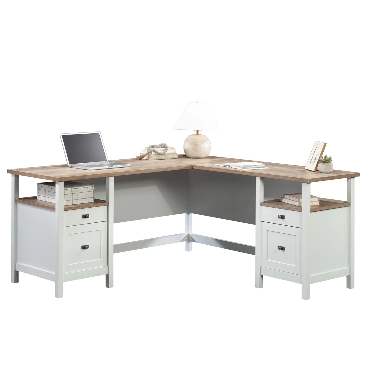 L-Shaped White Engineered Wood Desk X1455