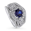 Sterling Silver Simulated Blue Sapphire CZ Halo Ring Set, Rhodium Plated Size 6 R5506