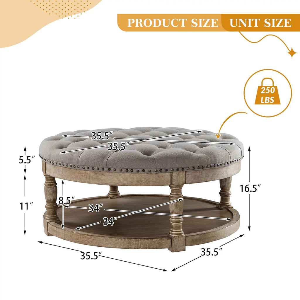 Grey Tufted Round Storage Ottoman S9384