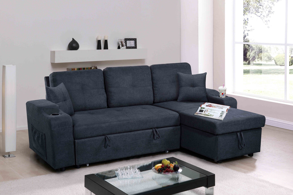 Dark Grey Right-Facing Sectional Sofa with Chaise and Storage O863
