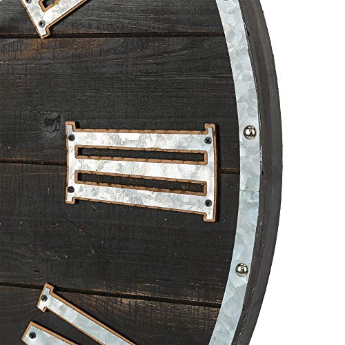28 Inches Distressed Black Wooden Wall Clock Silent Non-Ticking Roman Numerals O7583