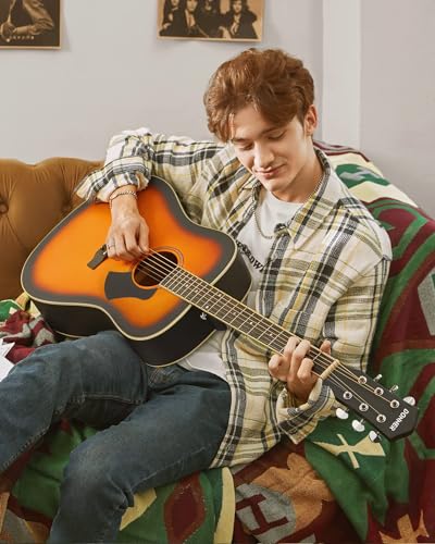 Black Full Size Acoustic Guitar Dreadnought Bundle Set with Gig Bag, Strap, Tuner, Pickguard L7519